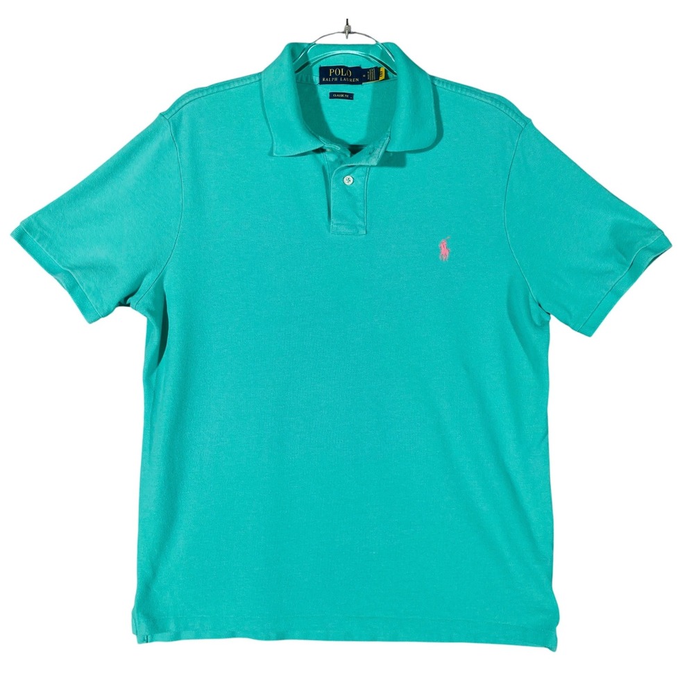Polo Ralph Lauren Polo Men's Classic Fit M Green Pink Pony Cotton Preppy Shirt